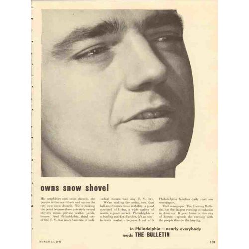 the bulletin 1947 owns snow shovel philadelphia newspaper vintage ad