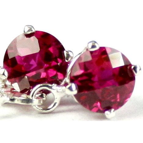 Created Ruby, 925 Sterling Silver Leverback Earrings, SE017