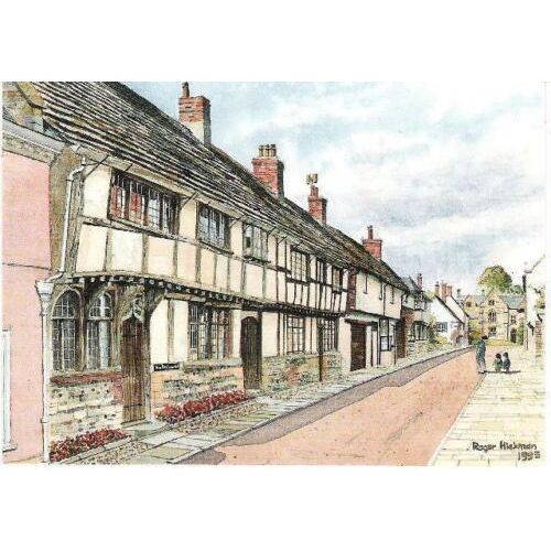 Cerne Abbas, Dorset - cottages - art postcard c.1980s