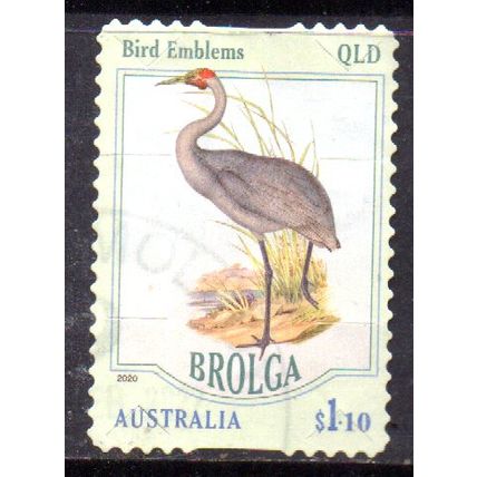 AUSTRALIA: 2020, $1.10 BIRD EMBLEMS, BROLGA, USED SELF ADHESIVE STAMP. 681-706