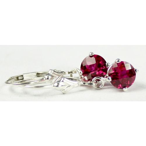 Created Ruby, 925 Sterling Silver Leverback Earrings, SE017