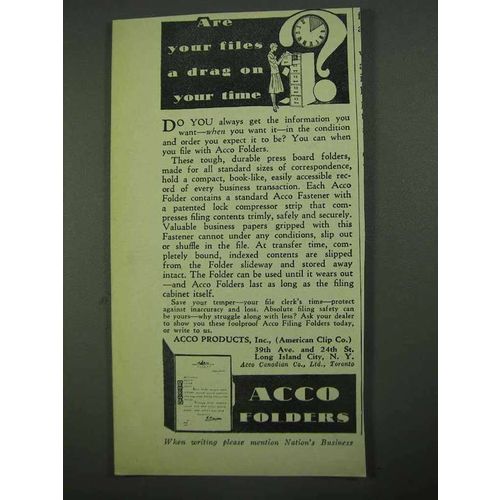 1931 Acco Folders Ad - A Drag on Your Time