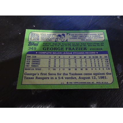 1982 Topps Card # 349A George Frazier Excellent-Mint (6) New York Yankees