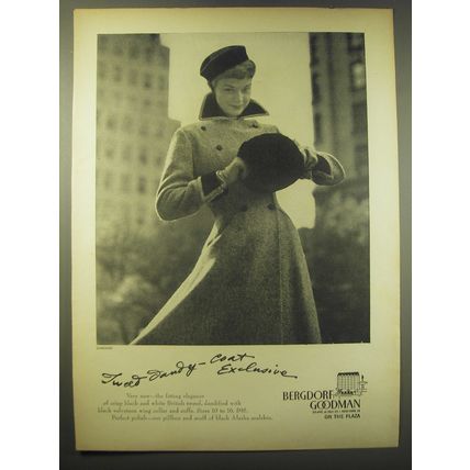 1948 Bergdorf Goodman Coat Ad - photo by Sharland - Tweed dandy