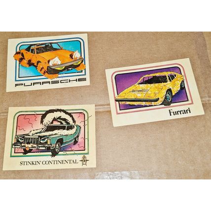 1976 CRAZY CARS COLLECTIBLE CARDS STINKIN' CONTINENTAL PURRSCHE FURRARI