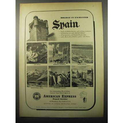1950 American Express Travel Service Ad - Holiday in enchanted Spain