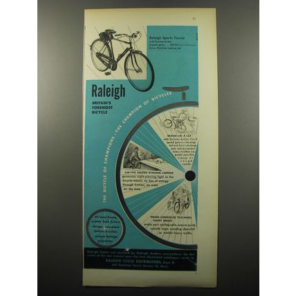 1950 Raleigh Sports Tourist Bicycle Ad - Raleigh Britain's Foremost Bicycle