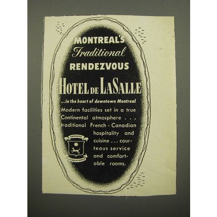 1951 Hotel de LaSalle Ad - Montreal's traditional rendezvous
