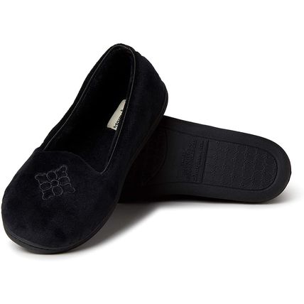 Dearfoams Women's Rebecca Microfiber Velour Closed Back Slipper Black L Wide