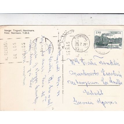 Norway Tingvoll Nordmore Postcard posted 1977 pinholes crease