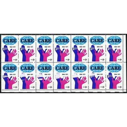 1439, MNH 8¢ Partial Color Missing Freaky Error Block of 14 Stamps * Stuart Katz