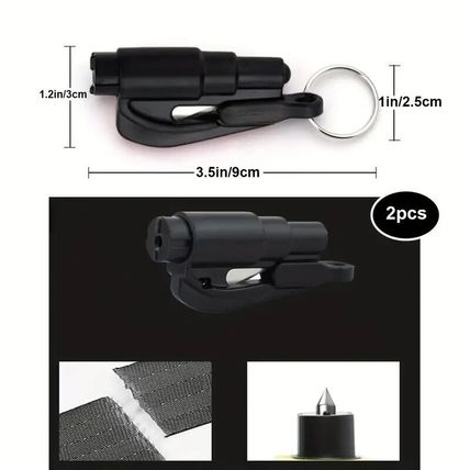 2x Black Keyring Window Glass Breaker Emergency Escape Tool Safety Belt Cutter
