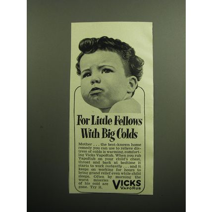 1949 Vicks VapoRub Ad - For little fellows with big colds