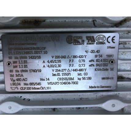 SEW EURODRIVE K67DRE90M4BE2HR/ISU/TF AC MOTOR 3PH 01.1325134801.0017.10,FAN,AR