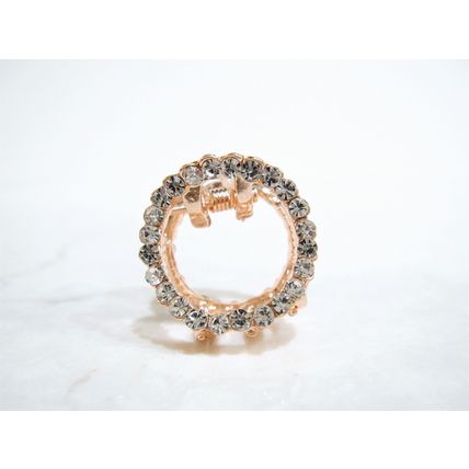 Small mini rose gold circle round shaped hair claw clip with crystals