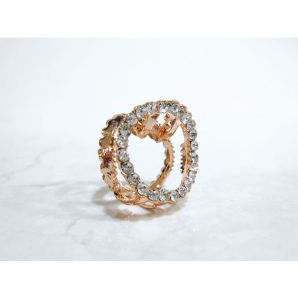 Small mini rose gold circle round shaped hair claw clip with crystals