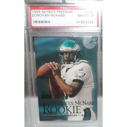 1999 Skybox Premium DONOVAN MCNABB (Eagles) Rookie Card #216 Graded PSA 8
