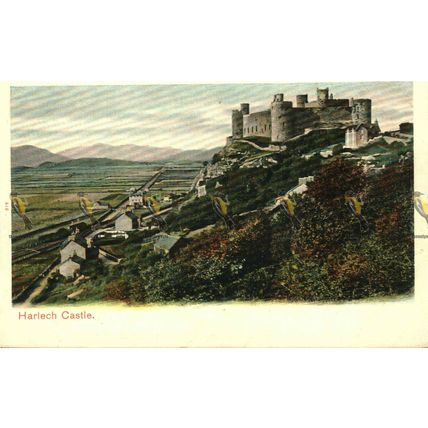 Harlech Castle, N Wales, Peacock Autochrom, Saxony, Postcard
