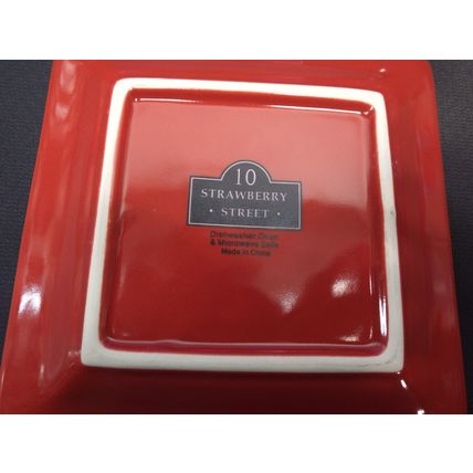 10 STRAWBERRY STREET Set 5 Mugs 6 Saucer Square Plates Red Coffee Oven Safe