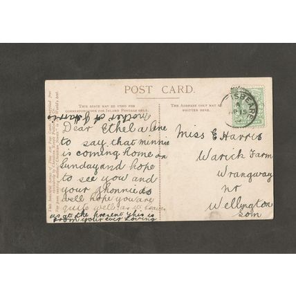 Genealogy Postcard Ethel Harris Warwick farm Wrangway Wellington Somerset