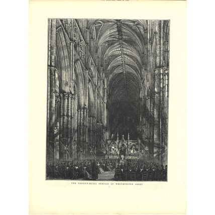 PASSION-MUSIC SERVICE AT WESTMINSTER ABBEY 1872 VICTORIAN ENGRAVING