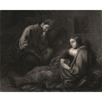 WEARY TRAVELLERS 1866 Charles Louis Victor Mauduit Rembrandt van Rijn ENGRAVING
