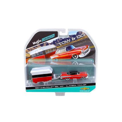 1957 Chevrolet Bel Air with Alameda Trailer Red Tow & Go 1/64 Diecast Model b...