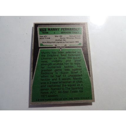 1975 Topps Football Card # 378 Manny Fernandez Very Good (3) Miami Dolphins
