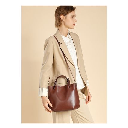 Genuine Leather Women Top Handle Shoulder Purses and Handbags Brown