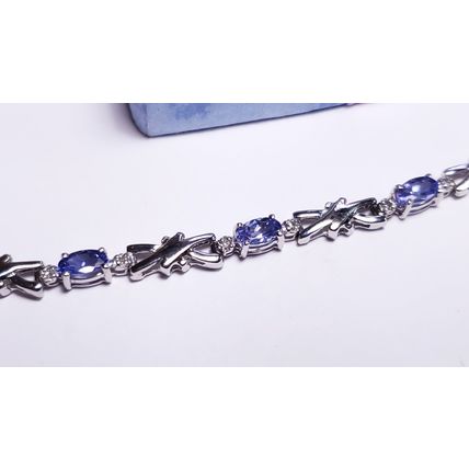 Estate 2.40ctw Natural Tanzanite &Diamond Hugs & Kisses 14Kt WG 7" Bracelet20932