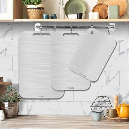 3Pcs Titanium Cutting Boards - 100% Pure Titanium, Double-Sided, Food Grade, Rus