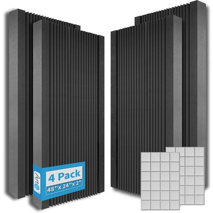 Art3D 4-Pack Wedge Design Acoustic Foam Panels, 48" X 24" X 2" High-Density Soun