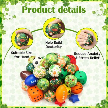 108 Pcs St. Patrick'S Day Stress Balls Bulk Shamrock Clover Green Sport Balls Sq