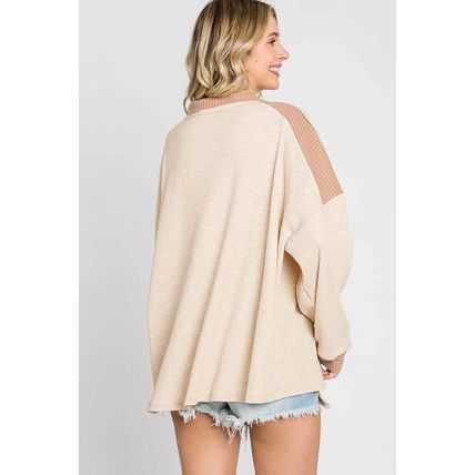 Apricot Oversized Knit Top With Waffle Contrast