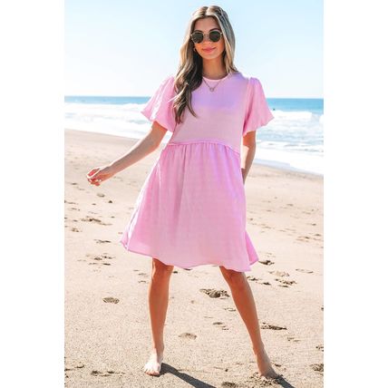 Bonbon Textured Bubble Sleeve High Waist Mini Dress
