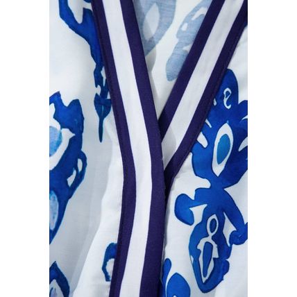 Blue Floral Puff Short Sleeve V Neck High Waist Maxi Dress