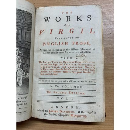 RARE* 1748 The Works Of Virgil 2nd Edition Volume 1 Antique Book (P4)