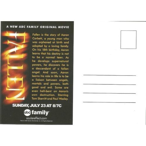 Fallen TV Series 3-D Advertising Postcard - New