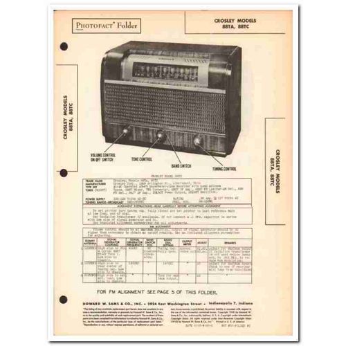 crosley model 88ta 88tc 8-tube am fm radio sams photofact manual