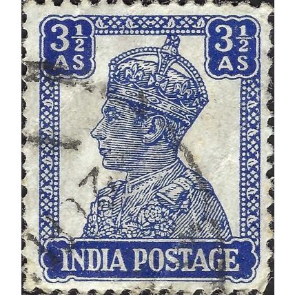INDIA, King George VI, Imperial Crown of India, blue 1943, 3½anna, #2