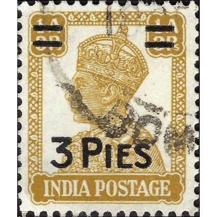 INDIA, King George VI, o/p on 1anna 3pie, ochre 1946, 3pies, #2