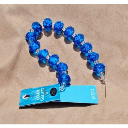 Blue Faceted Rondelle Glass Beads 14mm 14 Pieces New Jewelry Making Craft 114