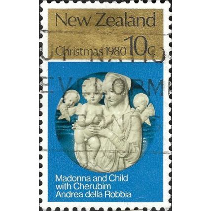 NEW ZEALAND, CHRISTMAS, Madonna & Child, della Robbia, blue 1980, 10c