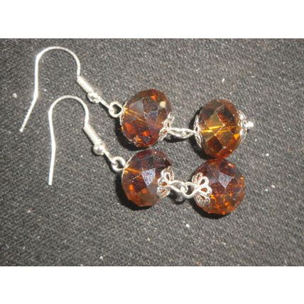 2 Beautiful large brown fire polished crystal glass glittery earrings