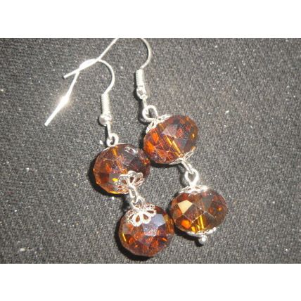 2 Beautiful large brown fire polished crystal glass glittery earrings