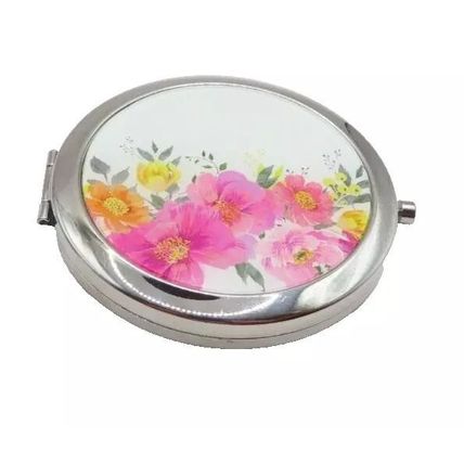 Floral Compact Mirror Round with Snap Open/Close Button Mothers Day Gift