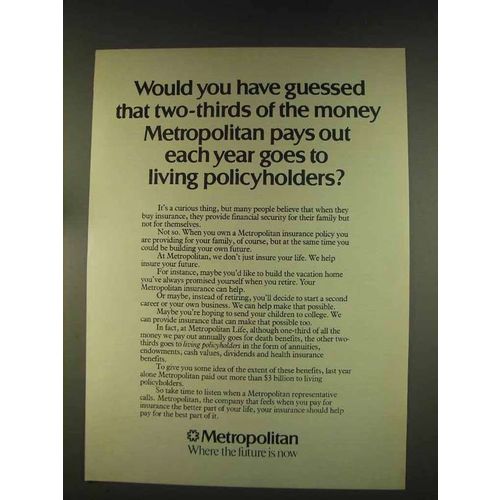 1976 Metropolitan Life Insurance Ad - Two-Thirds Pays