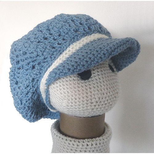 HAT #AH002 newsboy newsgirl brim visor crochet acrylic pastel blue unisex adult