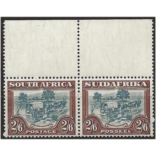 South Africa 1944 SG49b 2/6d Blue & Brown Unmounted Mint MARGINAL PAIR .. .
