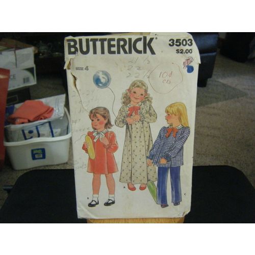 Butterick 3503 Girl's Dress, Top & Pants Pattern - Size 4 Chest 23